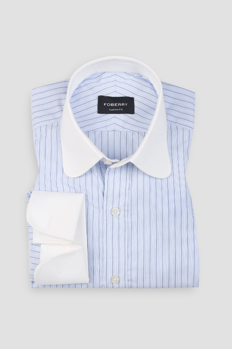 Sky Blue & Black Hairline Striped Shirt