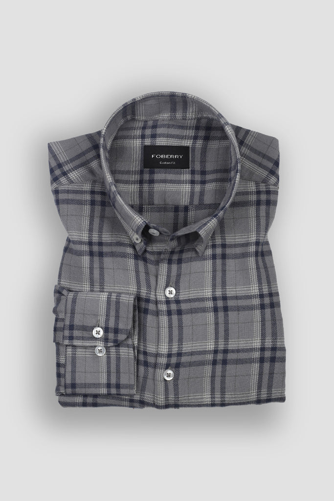 Grey Blue Madras Winter Flannel Shirt