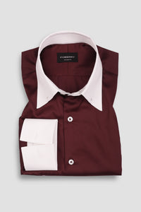 Soft Maroon Egyptian Poplin Pin Collar Shirt