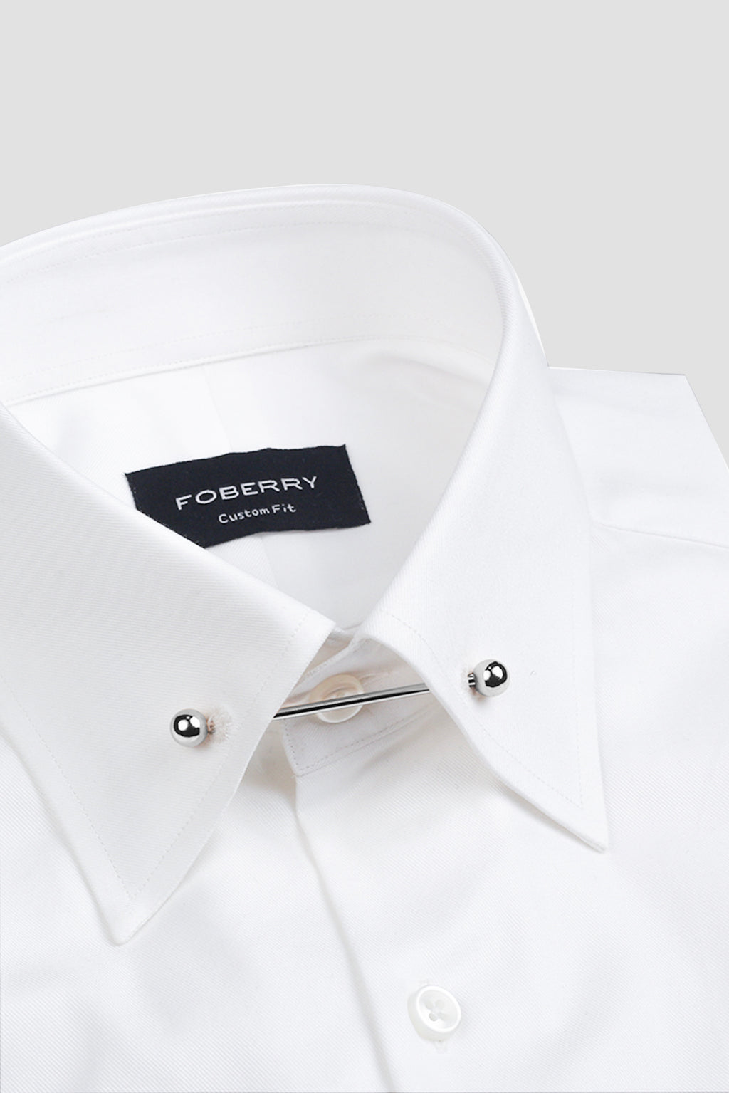 White Twill Pin Collar Shirt - Silver Pin