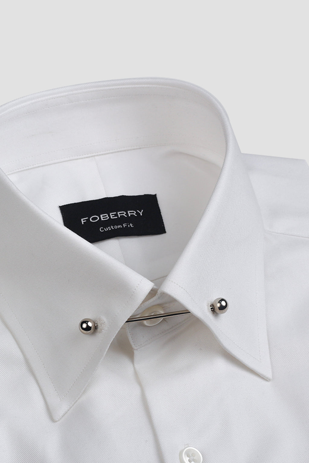 White Twill Pin Collar Shirt - Silver Pin