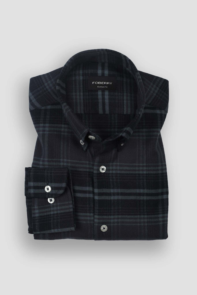 Denim Blue Tartan Winter Flannel Shirt