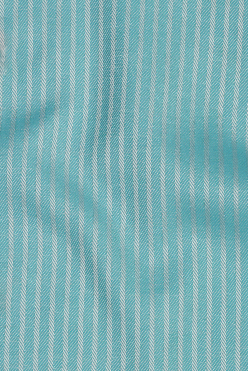 Aqua Blue Egyptian Twill Striped
