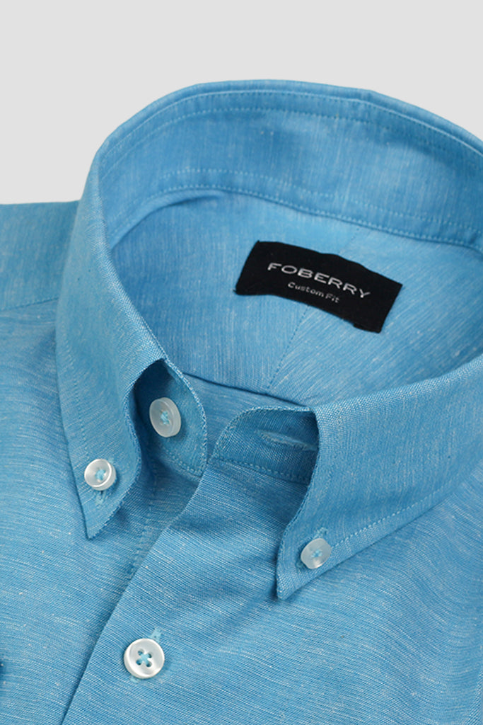 Aqua Blue Linen Shirt
