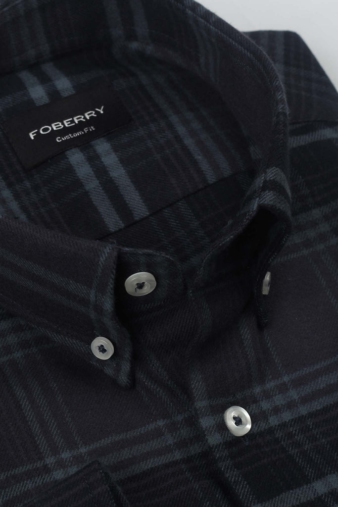 Denim Blue Tartan Winter Flannel Shirt