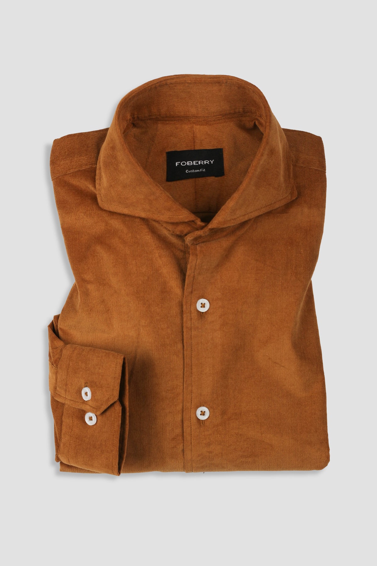 Tan Brown Corduroy Shirt - Cut Away Extreme Collar - Foberry Pakistan