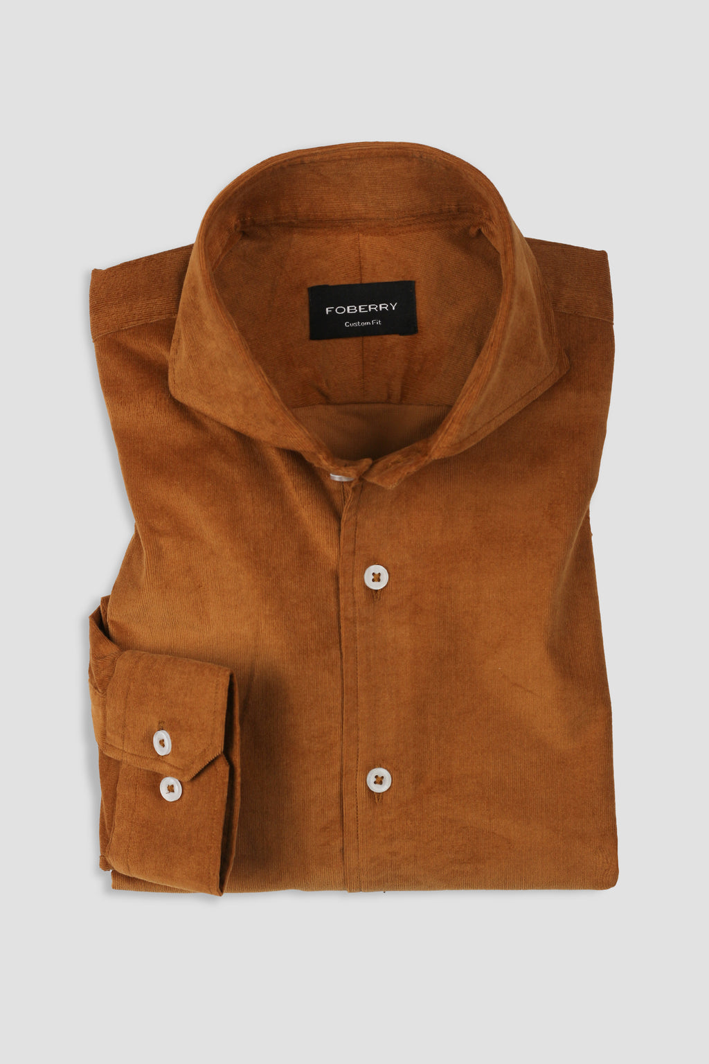 Tan Brown Corduroy Shirt - Cut Away Extreme Collar - Foberry Pakistan