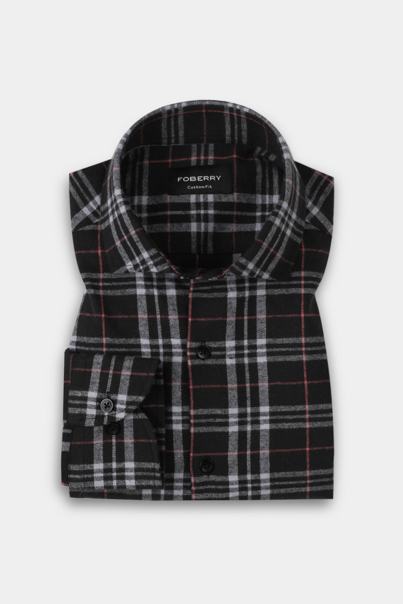 Light Mauve & Black Madras Winter Flannel Shirt
