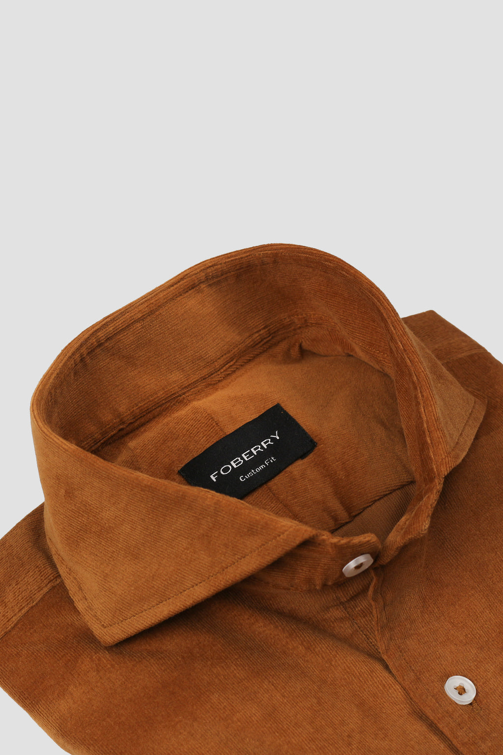 Tan Brown Corduroy Shirt - Cut Away Extreme Collar - Foberry Pakistan