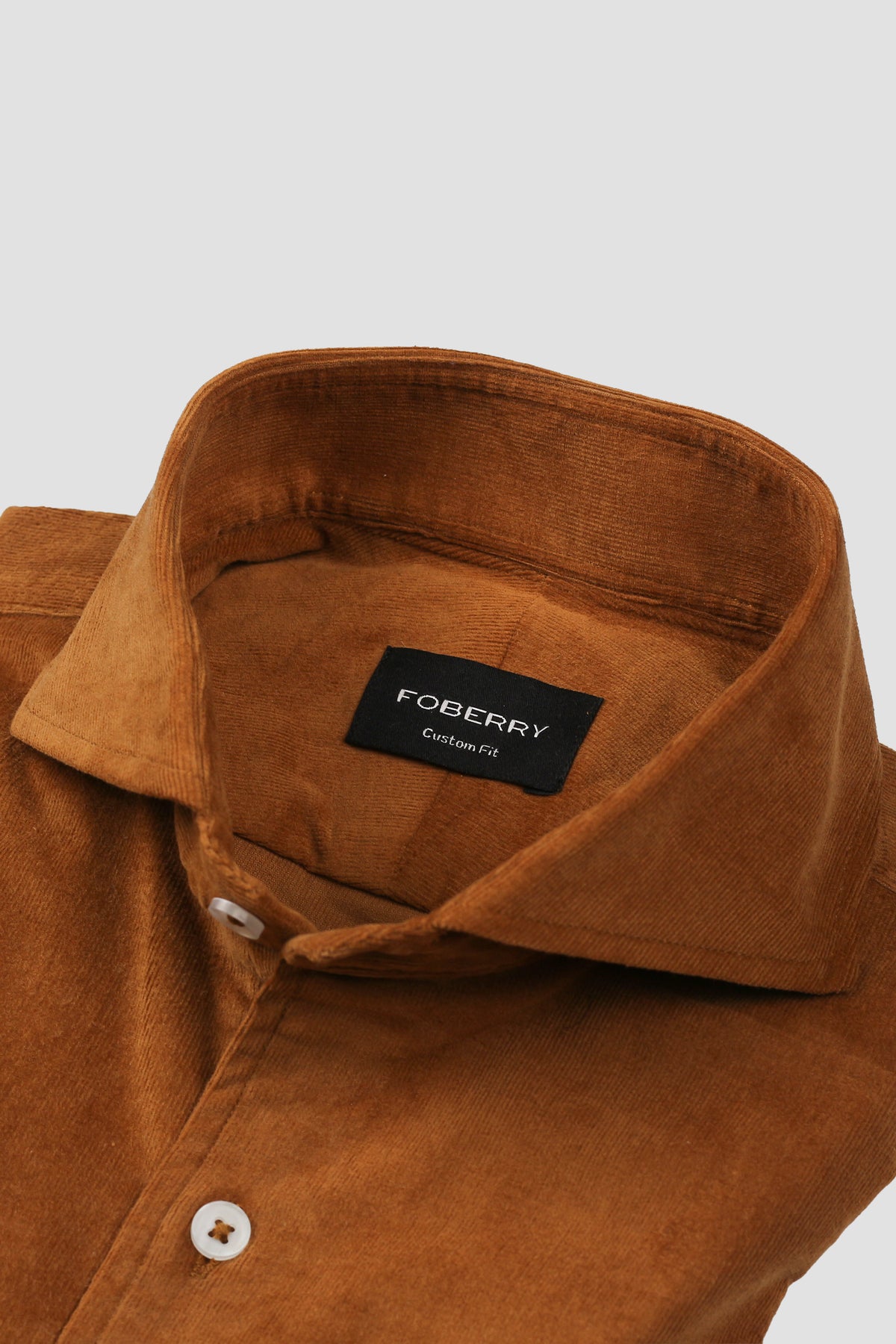 Tan Brown Corduroy Shirt - Cut Away Extreme Collar - Foberry Pakistan