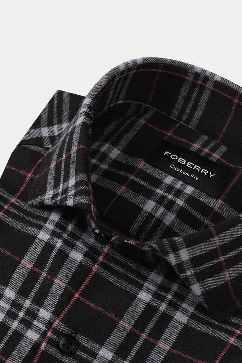 Light Mauve & Black Madras Winter Flannel Shirt