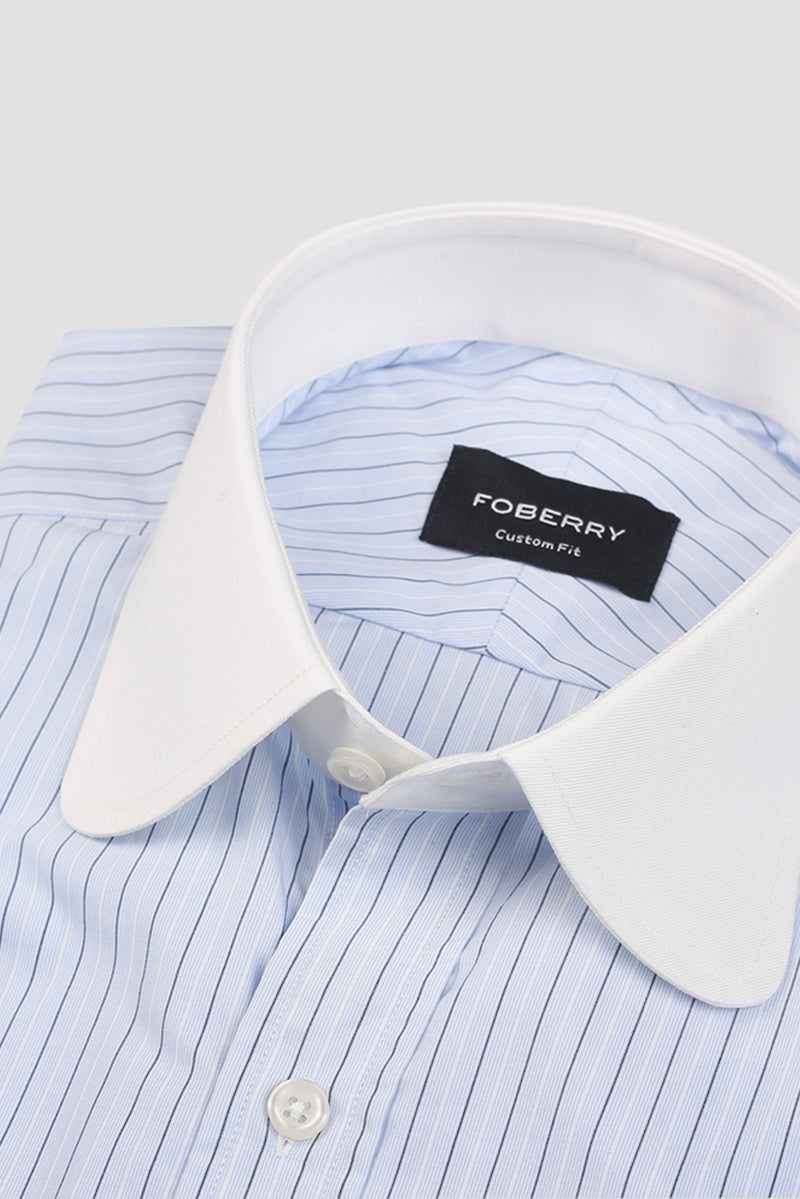 Sky Blue & Black Hairline Striped Shirt