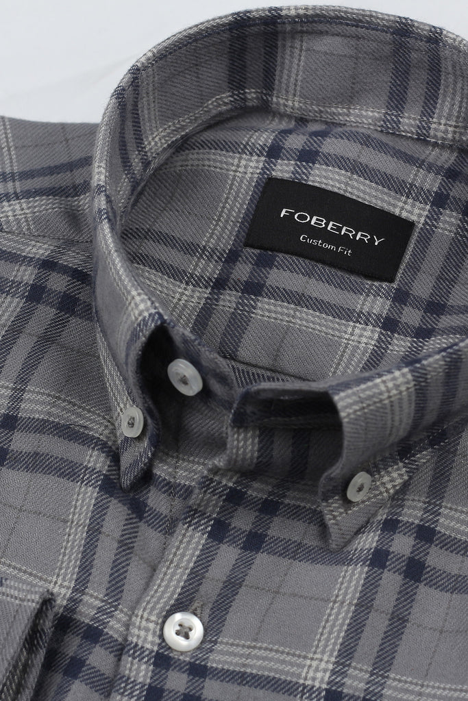 Grey Blue Madras Winter Flannel Shirt