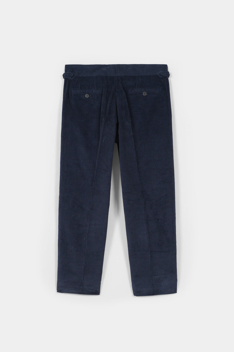 Navy Blue Wide Wale Corduroy Gurkha Trousers