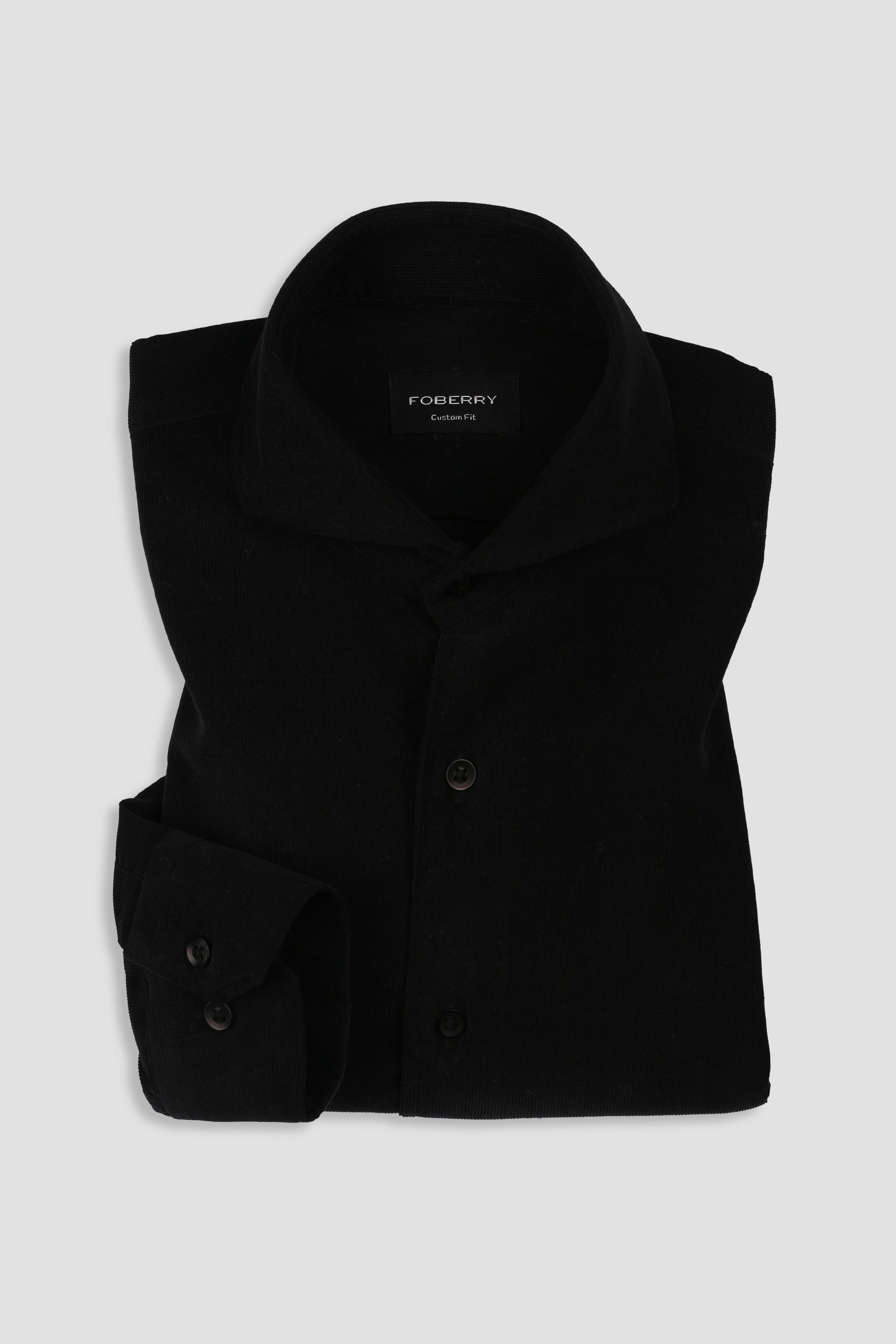 Jet Black Corduroy Shirt - Cut Away Extreme Collar - Foberry Pakistan