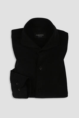 Jet Black Corduroy Shirt - Cut Away Extreme Collar - Foberry Pakistan
