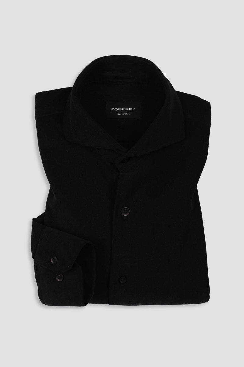 Jet Black Corduroy Shirt - Cut Away Extreme Collar - Foberry Pakistan