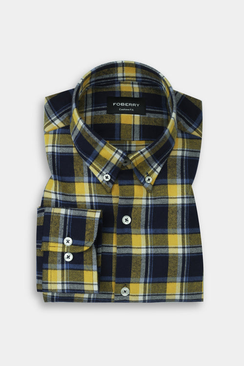 Aegon Blue Yellow Madras Winter Flannel Shirt