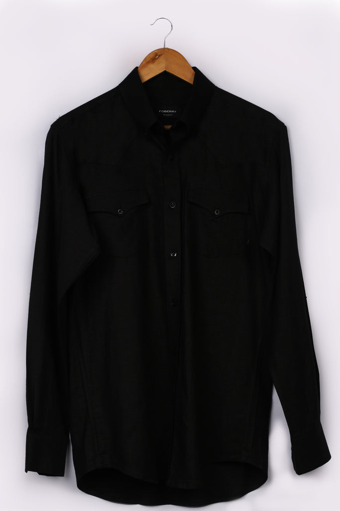 Black Linen Shirt - Western Yoke - Foberry Pakistan