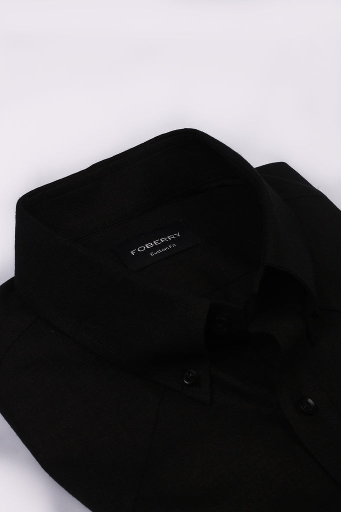 Black Linen Shirt - Western Yoke - Foberry Pakistan