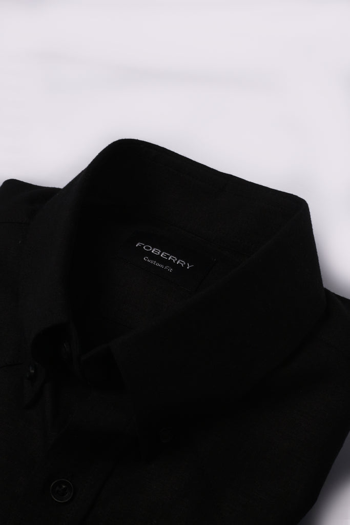 Black Linen Shirt - Western Yoke - Foberry Pakistan