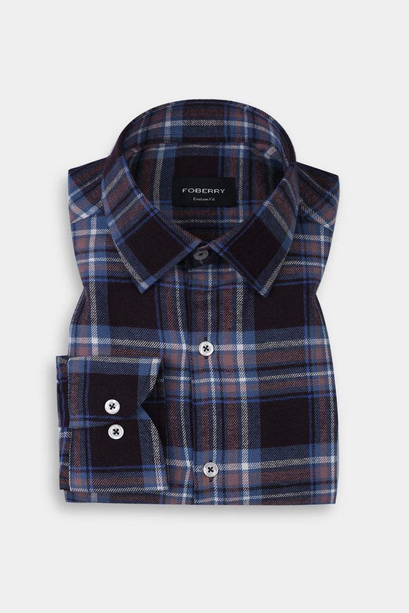 Brown & Blue Tartan Winter Flannel Shirt