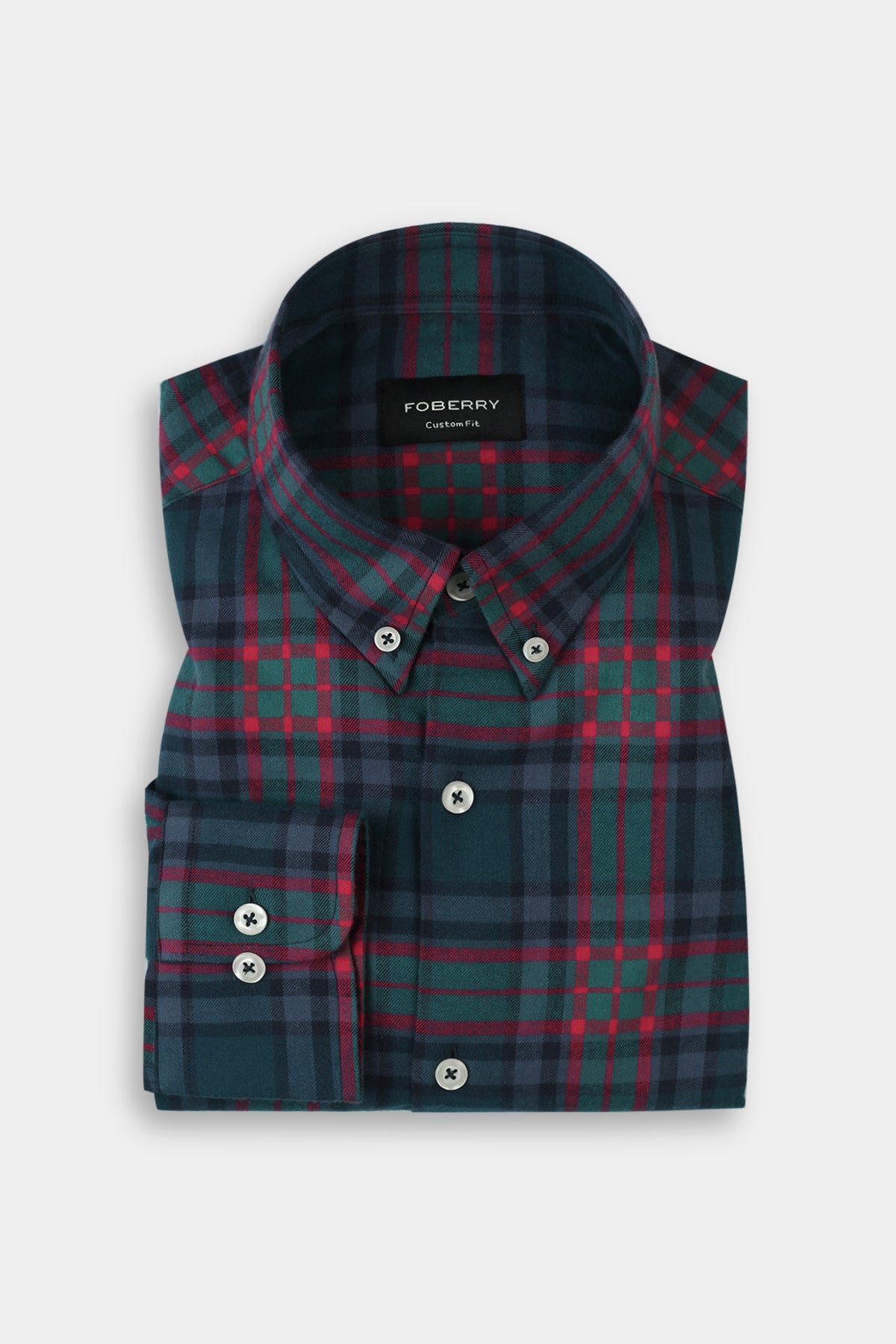 Dark Blue Green Tartan Winter Flannel Shirt