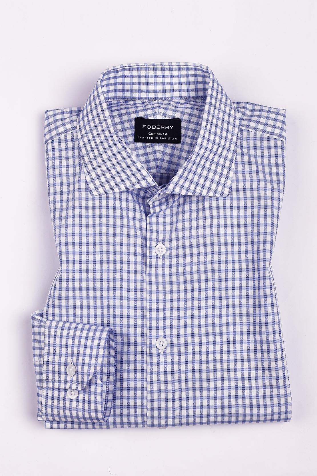 Soft Blue Self Gingham Shirt - Foberry Pakistan