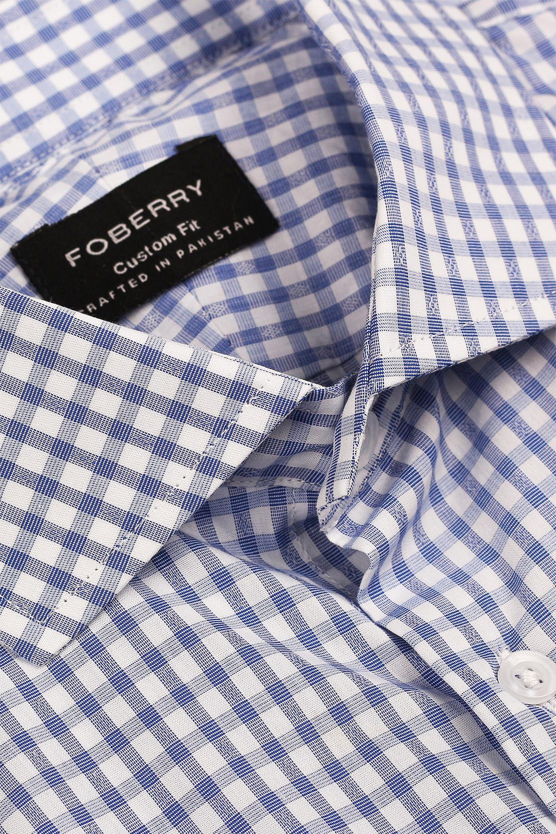 Soft Blue Self Gingham Shirt - Foberry Pakistan