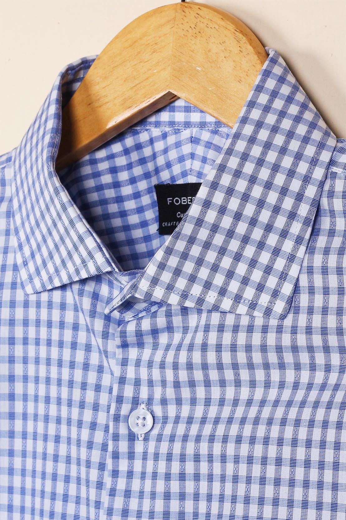 Soft Blue Self Gingham Shirt - Foberry Pakistan