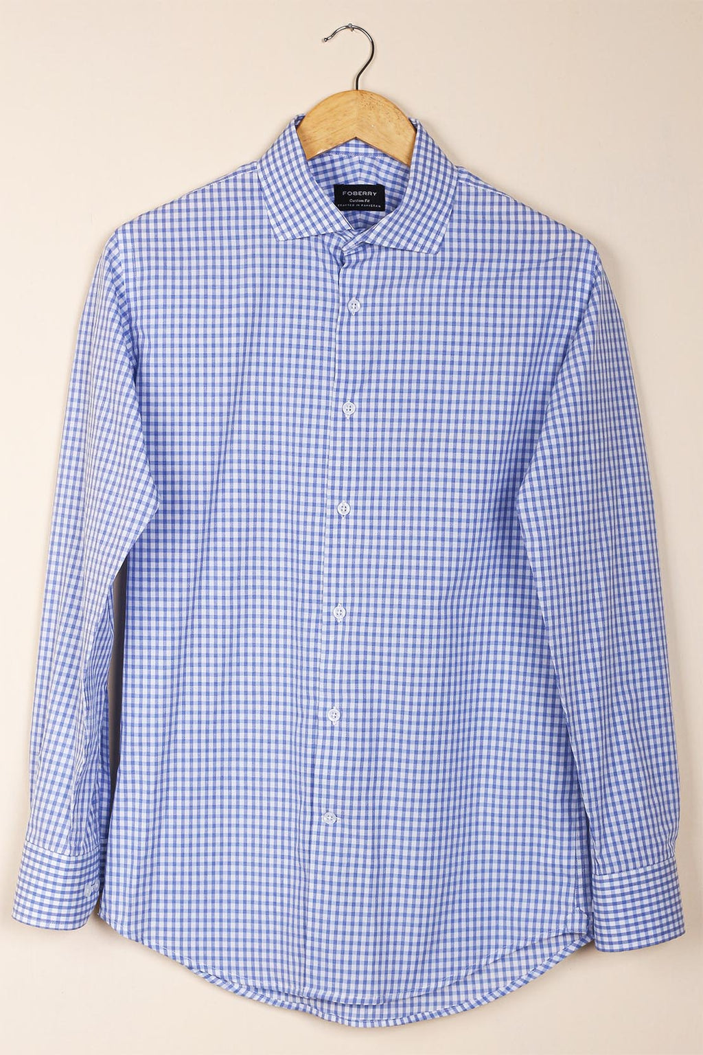 Soft Blue Self Gingham Shirt - Foberry Pakistan