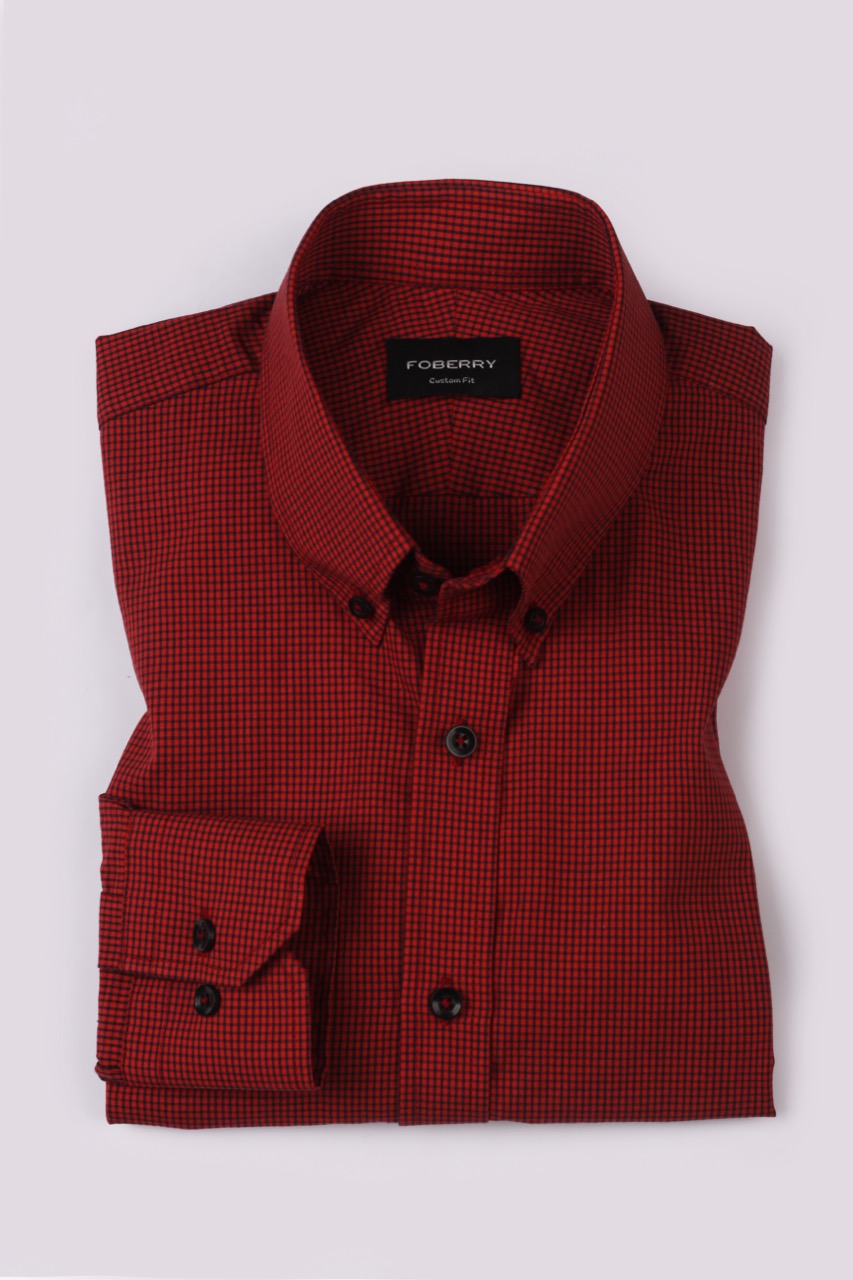 Maroon Micro Gingham Shirt - Foberry Pakistan