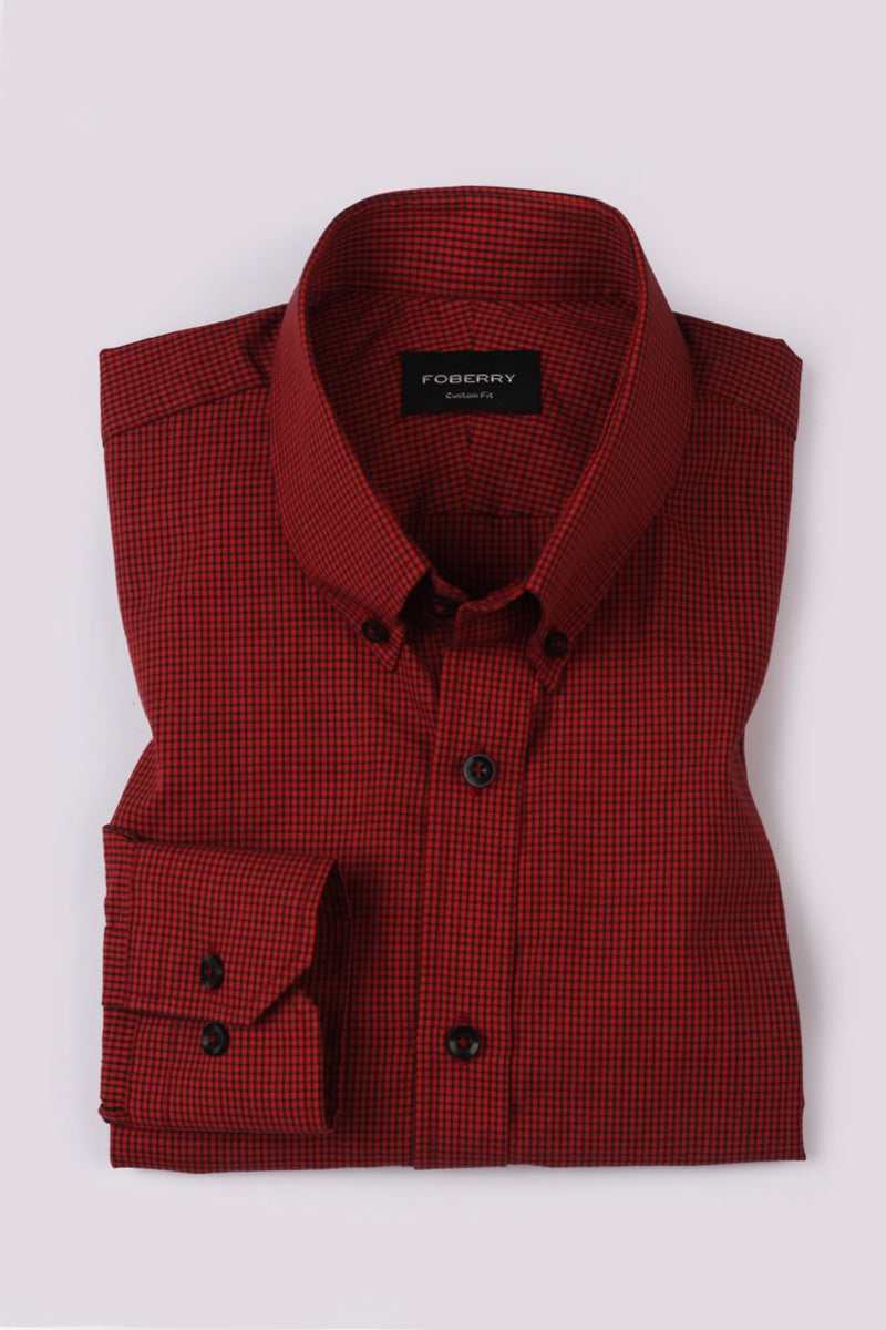 Maroon Micro Gingham Shirt - Foberry Pakistan