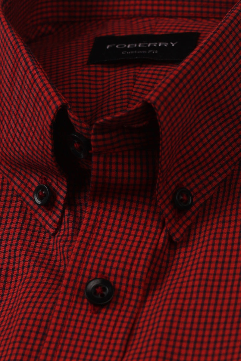 Maroon Micro Gingham Shirt - Foberry Pakistan