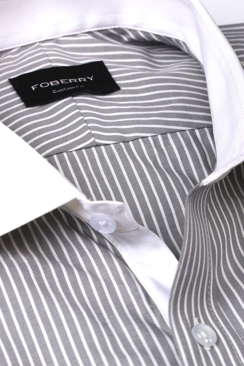 Slate Grey Striped Shirt - Foberry Pakistan