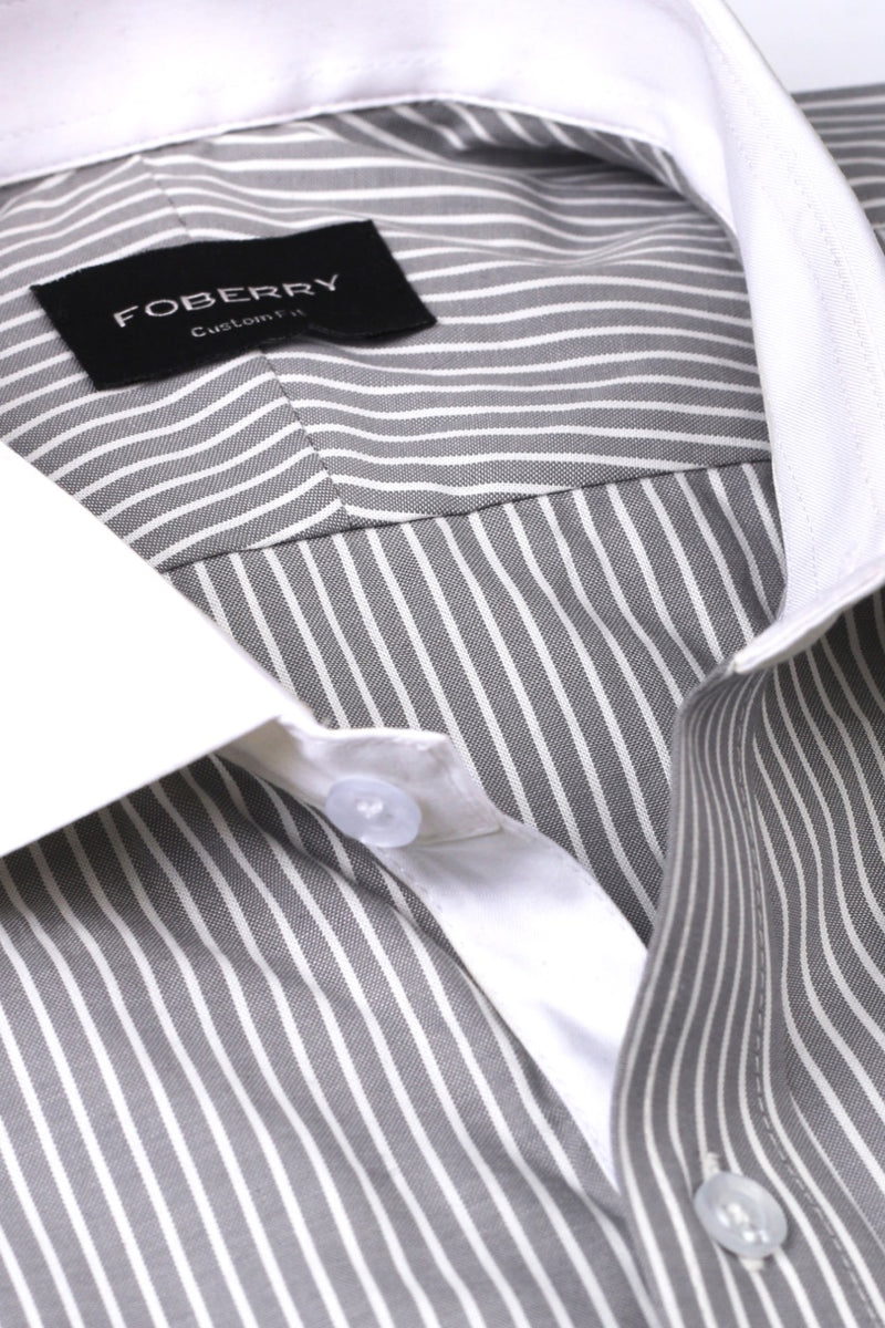 Slate Grey Striped Shirt - Foberry Pakistan