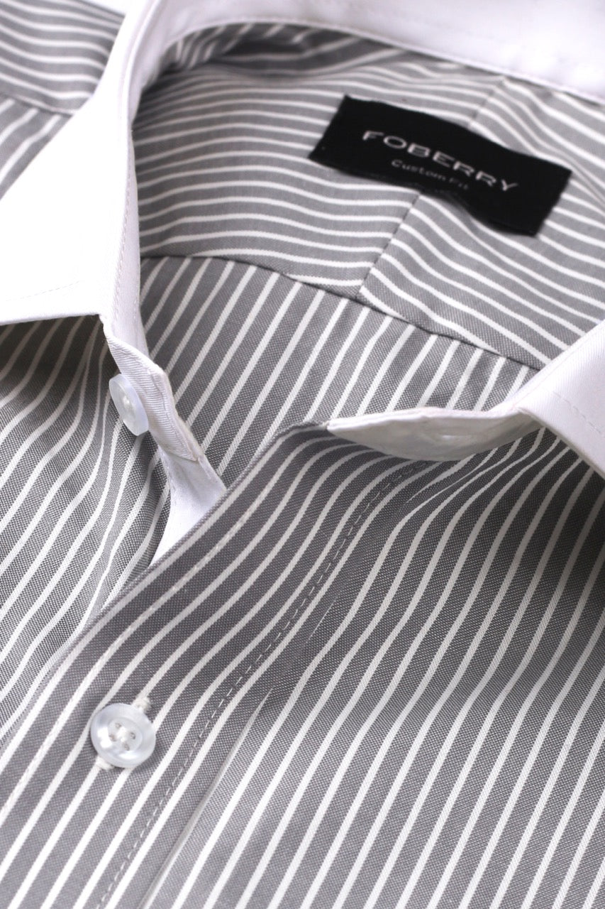 Slate Grey Striped Shirt - Foberry Pakistan