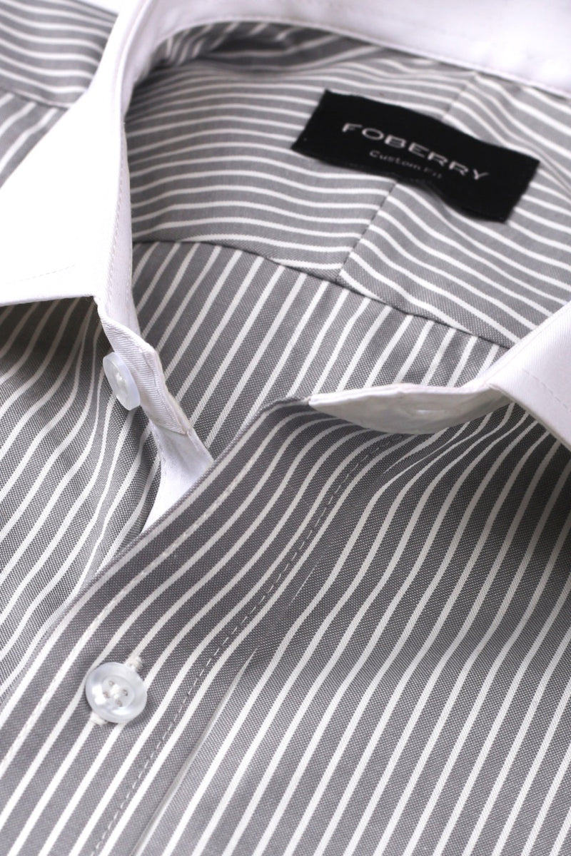 Slate Grey Striped Shirt - Foberry Pakistan
