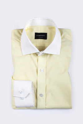 Yellow Pinstripes Shirt - Contrast Collar - Foberry Pakistan