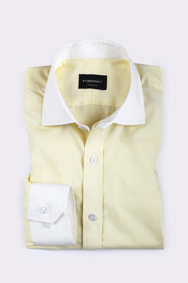 Yellow Pinstripes Shirt - Contrast Collar - Foberry Pakistan
