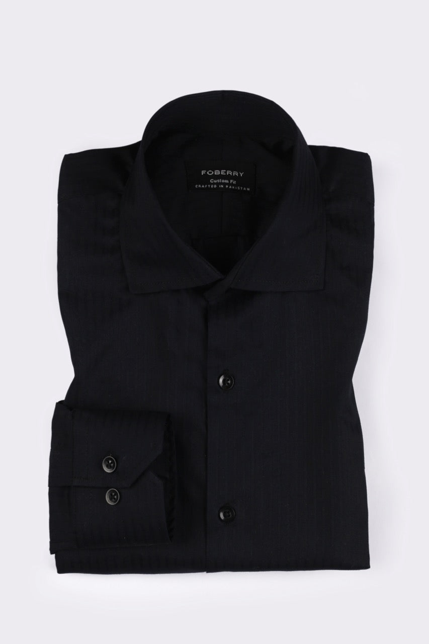 Black Twill Striped Shirt - Foberry Pakistan