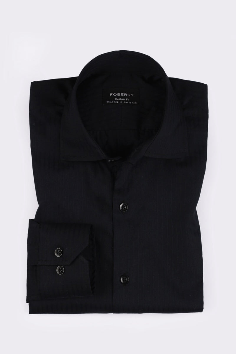 Black Twill Striped Shirt - Foberry Pakistan