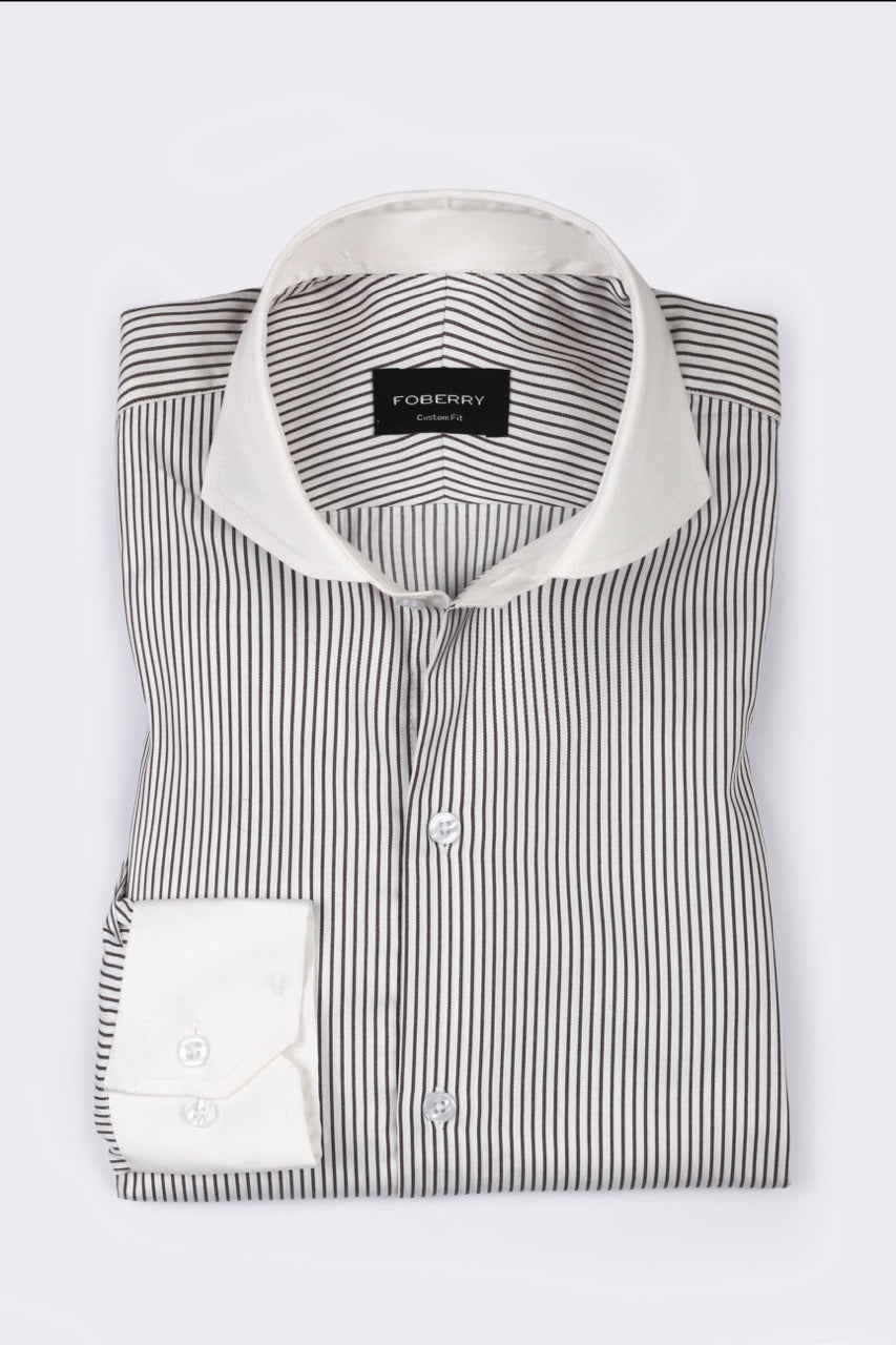 Brown Awning Striped Shirt - Foberry Pakistan