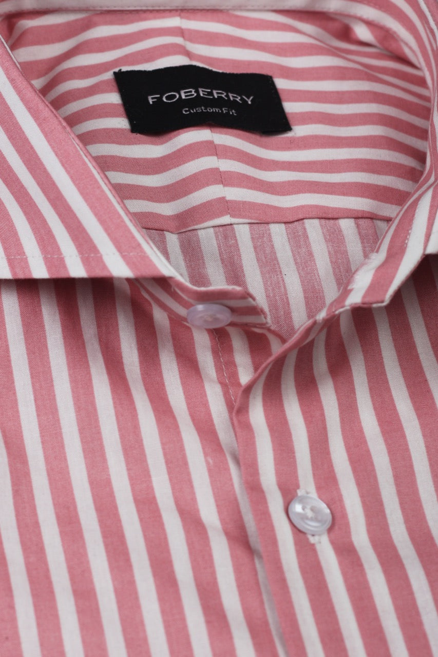 Pale Red Awning Striped Shirt - Foberry Pakistan