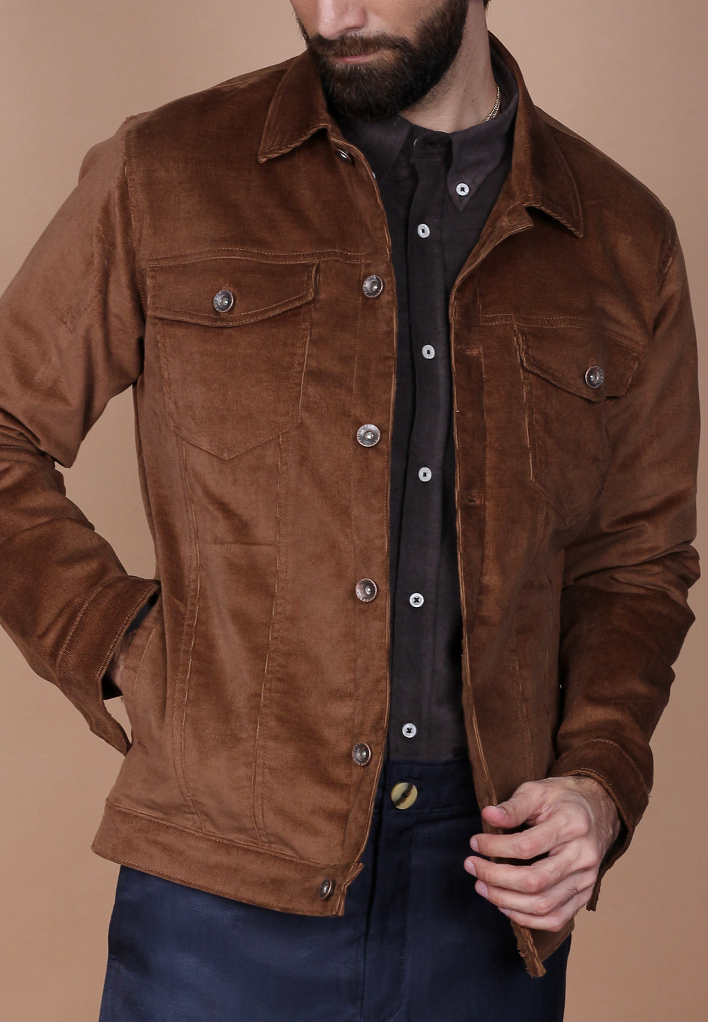 Mocha Brown Corduroy Jacket - Foberry Pakistan