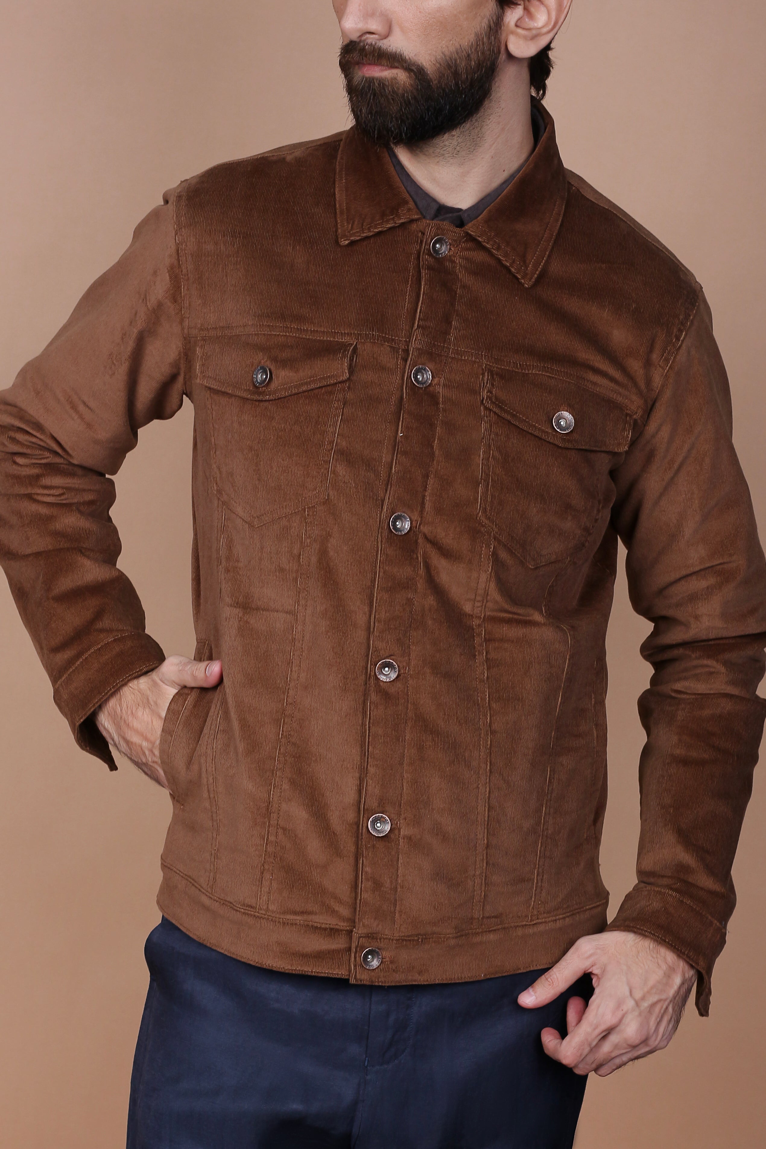 Mocha Brown Corduroy Jacket - Foberry Pakistan