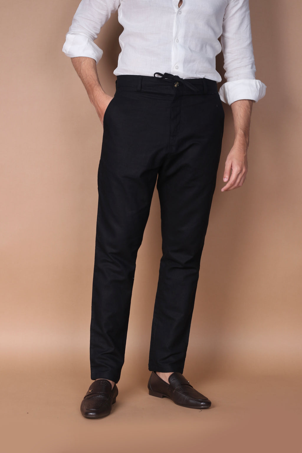 Jet Black Linen Trouser - Foberry Pakistan