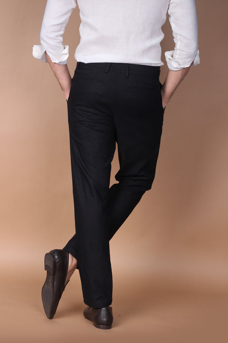 Jet Black Linen Trouser - Foberry Pakistan
