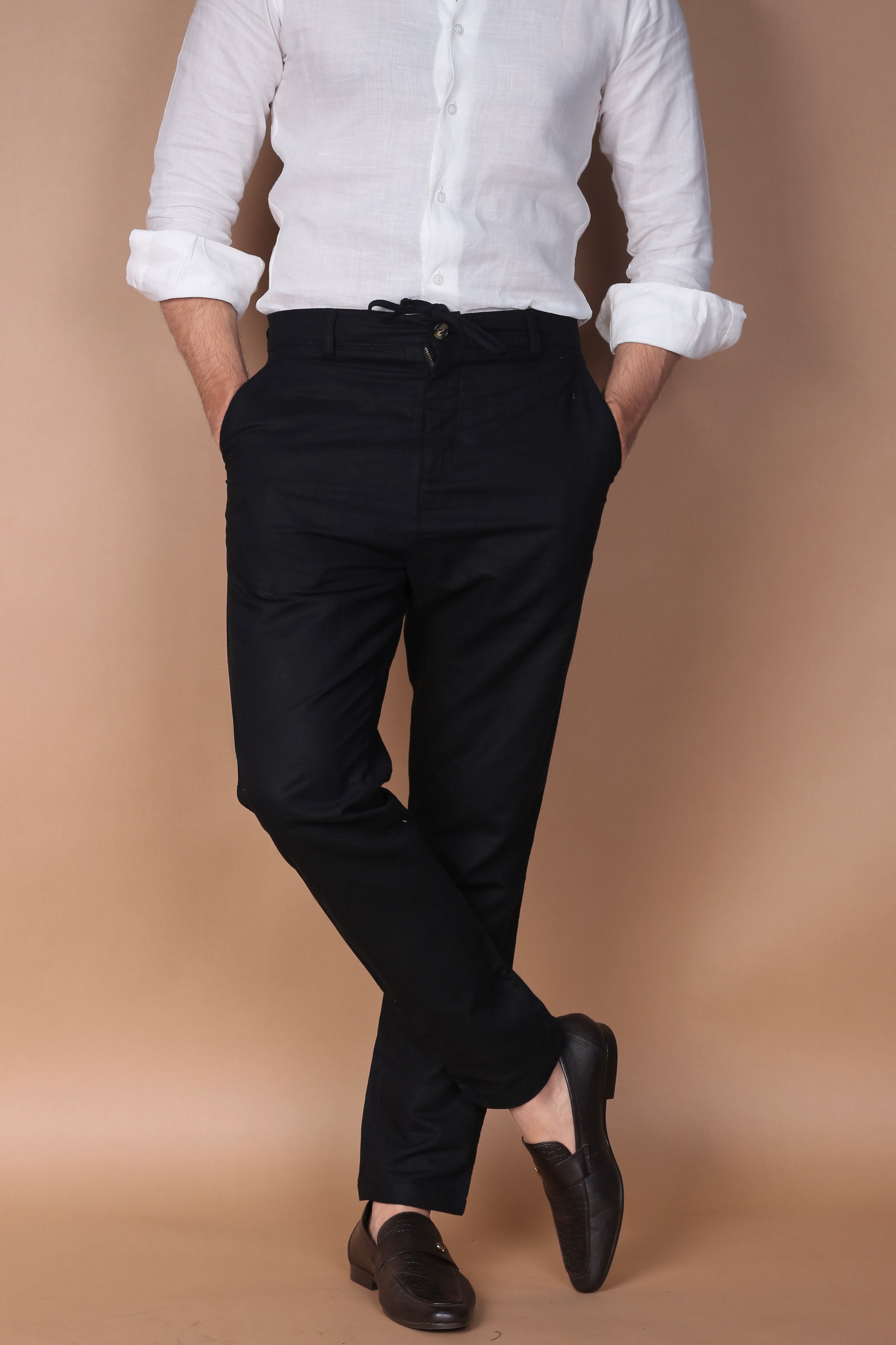 Jet Black Linen Trouser - Foberry Pakistan