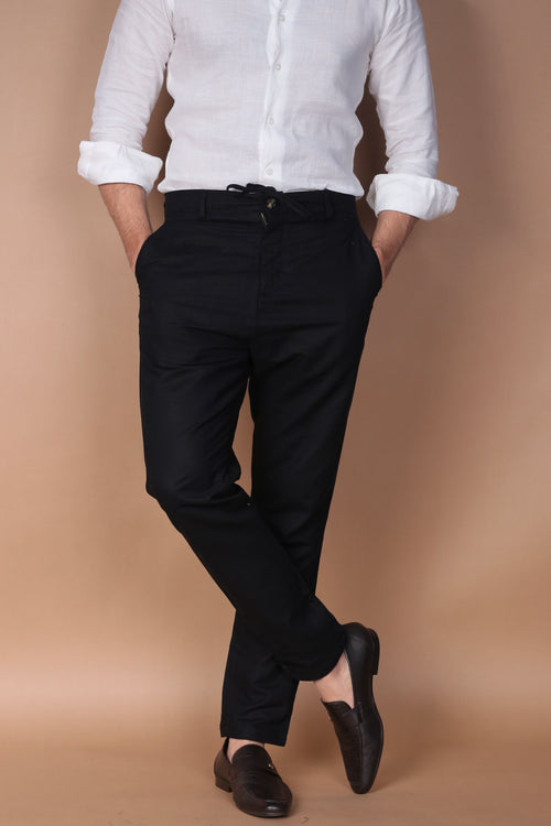 Jet Black Linen Trouser - Foberry Pakistan